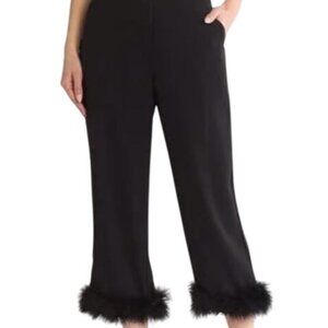 WAYF Women's Pants Feather Hem Trim Black Flat Front Cropped Size XS NEW